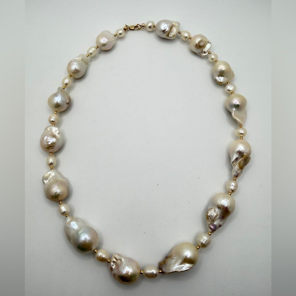 18" HUGE Baroque Pearls w/ 14kt gold accent beads, clasp, and pearl necklace!